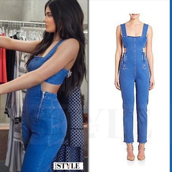 ⚔️SOLD⚔️ Kendall + Kylie Cut Out Denim Jumpsuit Blue Jean Overalls Small - Picture 10 of 10